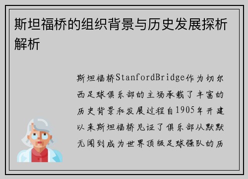 斯坦福桥的组织背景与历史发展探析解析 斯坦福桥的组织背景与历史发展探析解析